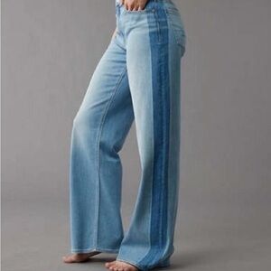 AE Women's Light Blue Wide-Leg Jeans with Side Stripe